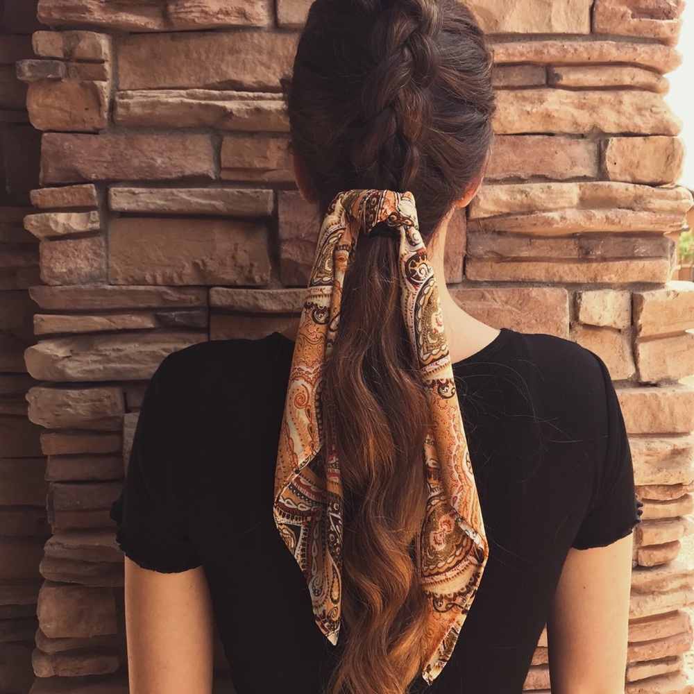 Gold & Brown Paisley Print Hair Scarf